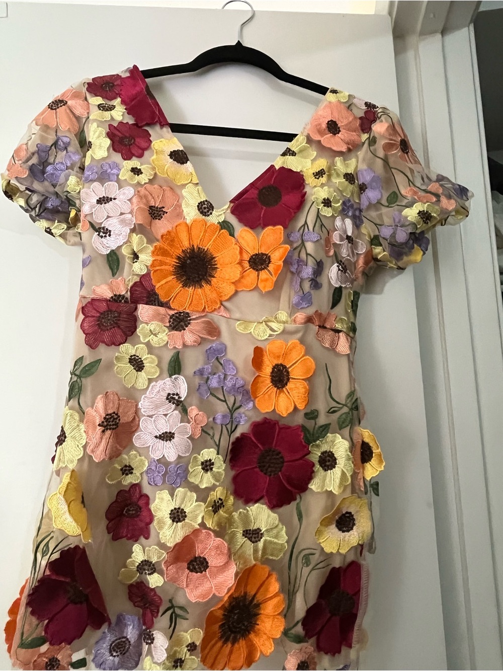 Floral Embroidered V-Neck Dress in Multicolor